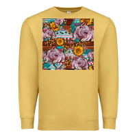 Antique Gold Western Landrace Pig With Sunflowers Seamless Premium Sweatshirt - FaDigitalArtStudio