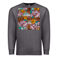 Charcoal Heather Western Landrace Pig With Sunflowers Seamless Premium Sweatshirt - FaDigitalArtStudio