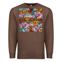Chestnut Western Landrace Pig With Sunflowers Seamless Premium Sweatshirt - FaDigitalArtStudio