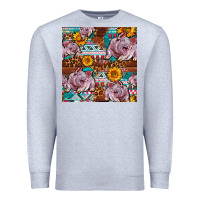 Heather Grey Western Landrace Pig With Sunflowers Seamless Premium Sweatshirt - FaDigitalArtStudio