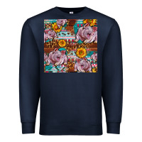 Navy Western Landrace Pig With Sunflowers Seamless Premium Sweatshirt - FaDigitalArtStudio