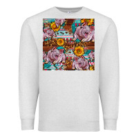 Oatmeal Heather Western Landrace Pig With Sunflowers Seamless Premium Sweatshirt - FaDigitalArtStudio