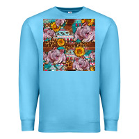 Ocean Blue Western Landrace Pig With Sunflowers Seamless Premium Sweatshirt - FaDigitalArtStudio