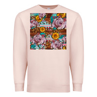 Pale Pink Western Landrace Pig With Sunflowers Seamless Premium Sweatshirt - FaDigitalArtStudio