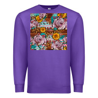 Purple Western Landrace Pig With Sunflowers Seamless Premium Sweatshirt - FaDigitalArtStudio