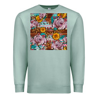 Seafoam Western Landrace Pig With Sunflowers Seamless Premium Sweatshirt - FaDigitalArtStudio