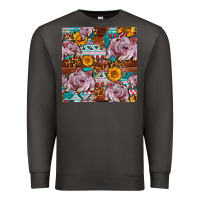 Smoke Western Landrace Pig With Sunflowers Seamless Premium Sweatshirt - FaDigitalArtStudio
