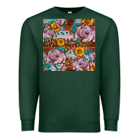 Sports Green Western Landrace Pig With Sunflowers Seamless Premium Sweatshirt - FaDigitalArtStudio