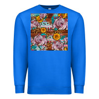 True Royal Western Landrace Pig With Sunflowers Seamless Premium Sweatshirt - FaDigitalArtStudio