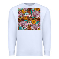 White Western Landrace Pig With Sunflowers Seamless Premium Sweatshirt - FaDigitalArtStudio