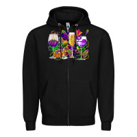 Black mardi gras wine glasses cowgirl Zipper Hoodie - CowGirlArtShop