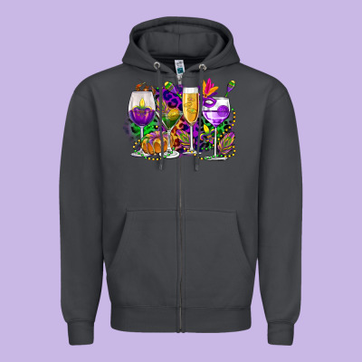 Mardi Gras Wine Glasses Cowgirl Zipper Hoodie Designed By Cowgirlartshop