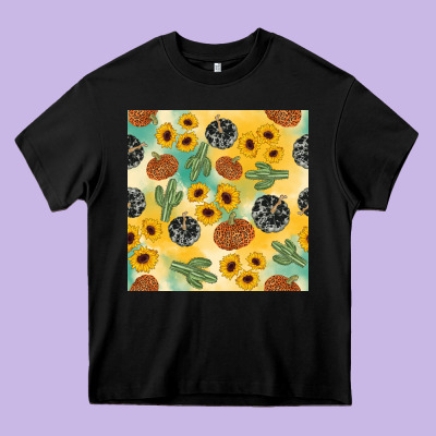 Leopard Pumpkin Cactus Sunflower Seamless Heavy Core Tee Designed By Adodesignshop