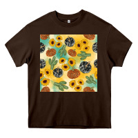 Chocolate Brown leopard pumpkin cactus sunflower seamless Heavy Core Tee - AdoDesignShop