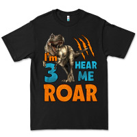 Black i'm three hear me roar dinosaur birthday Premium Tee - LillyAllenDesigns