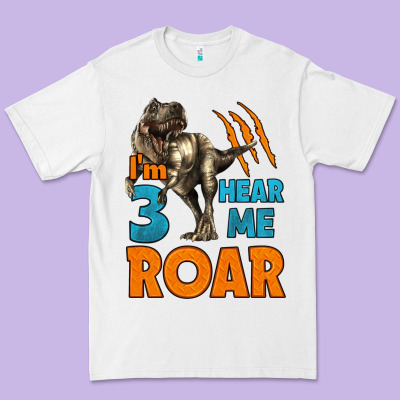 I'm Three Hear Me Roar Dinosaur Birthday Premium Tee Designed By Lillyallendesigns