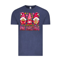 Vintage Denim Merry pink Christmas gnomes Vintage Tee - NancyCooperArtShop