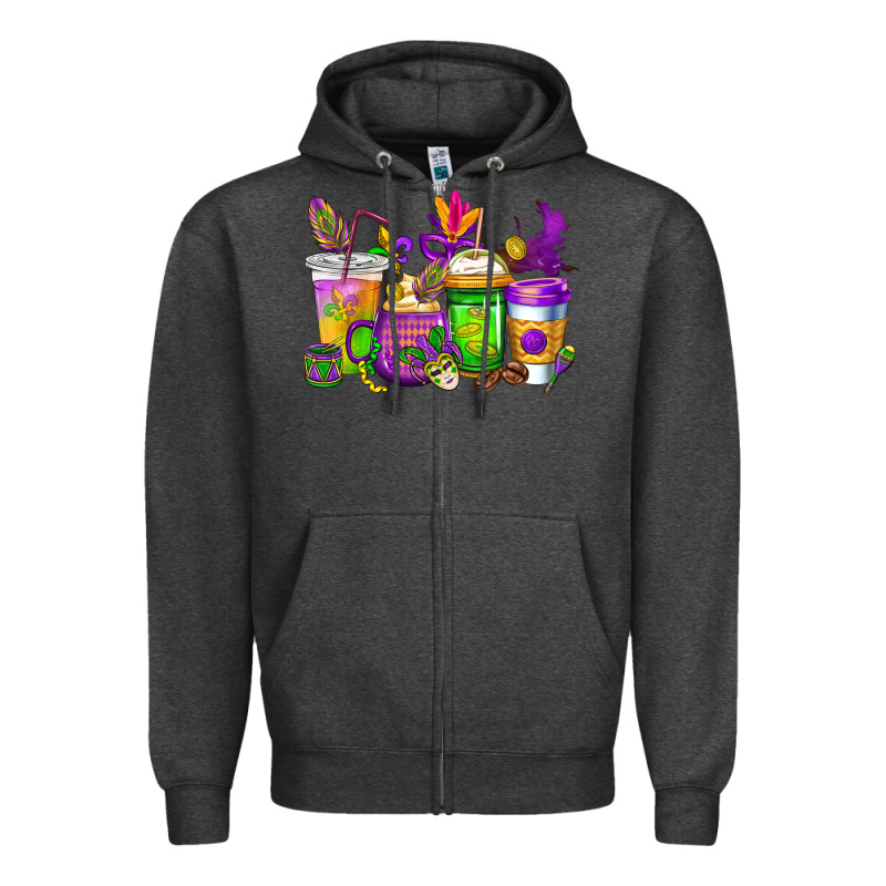 Mardi Gras Coffee Cups Cowgirl Zipper Hoodie by CowGirlArtShop | Teevron