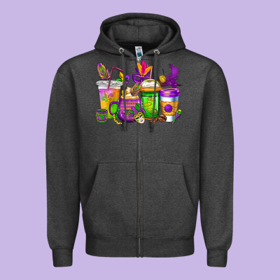 Mardi Gras Coffee Cups Cowgirl Zipper Hoodie Designed By Cowgirlartshop