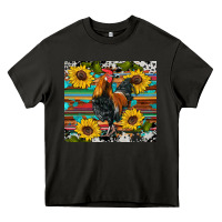 Asphalt western coop animals rooster sunflowers cowhide wooden serape glitter Heavy Core Tee - Artiststas