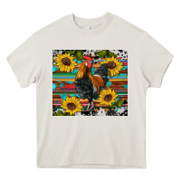 Cream western coop animals rooster sunflowers cowhide wooden serape glitter Heavy Core Tee - Artiststas