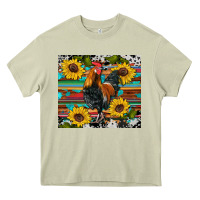 Western Coop Animals Rooster Sunflowers Cowhide Wooden Serape Glitter Heavy Core Tee | Teevron