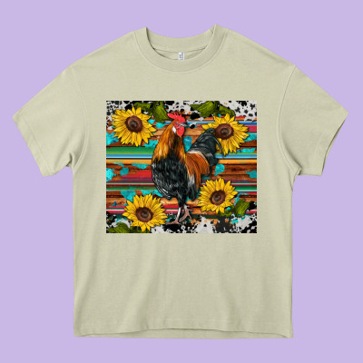 Western Coop Animals Rooster Sunflowers Cowhide Wooden Serape Glitter Heavy Core Tee Designed By Artiststas