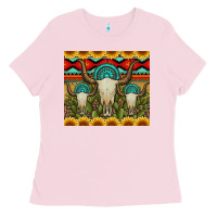 Bubblegum Pink bull skulls gemstones and cactus with leopard and aztec Ladies Tee - Artiststas