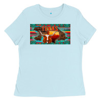 Baby Blue texas and map with longhorn serape gemstone licanse plate Ladies Tee - Artiststas