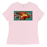 Bubblegum Pink texas and map with longhorn serape gemstone licanse plate Ladies Tee - Artiststas