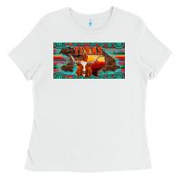 White texas and map with longhorn serape gemstone licanse plate Ladies Tee - Artiststas