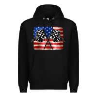 Black American Racing Flag Premium Hoodie - JahusDesignShop