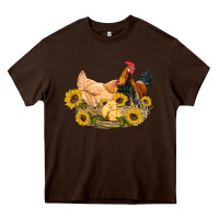 Chocolate Brown western coop animals farm chicken chick rooster sunflowers Heavy Core Tee - Artiststas