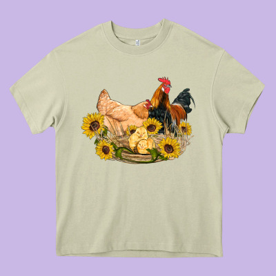 Western Coop Animals Farm Chicken Chick Rooster Sunflowers Heavy Core Tee Designed By Artiststas