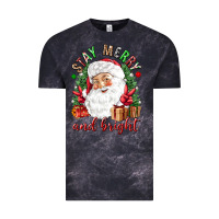 Cloud Black Stay Merry and bright Christmas with santa Vintage Tee - NancyCooperArtShop