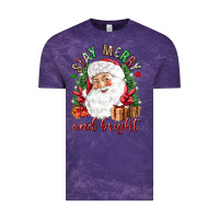 Cloud Purple Stay Merry and bright Christmas with santa Vintage Tee - NancyCooperArtShop