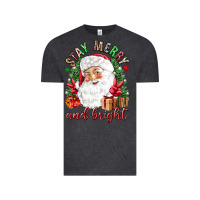 Vintage Black Stay Merry and bright Christmas with santa Vintage Tee - NancyCooperArtShop