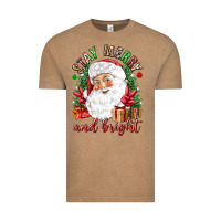 Vintage Coffee Stay Merry and bright Christmas with santa Vintage Tee - NancyCooperArtShop