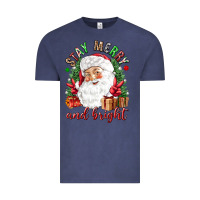 Vintage Denim Stay Merry and bright Christmas with santa Vintage Tee - NancyCooperArtShop
