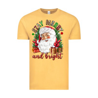Vintage Mustard Stay Merry and bright Christmas with santa Vintage Tee - NancyCooperArtShop