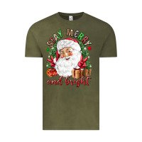 Vintage Olive Stay Merry and bright Christmas with santa Vintage Tee - NancyCooperArtShop