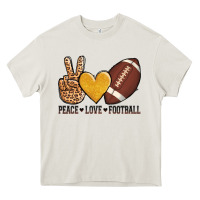 Cream peace love football Heavy Core Tee - AdoDesignShop