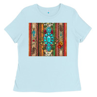 Baby Blue gemstone flowers arrow with leopards and serape Ladies Tee - Artiststas