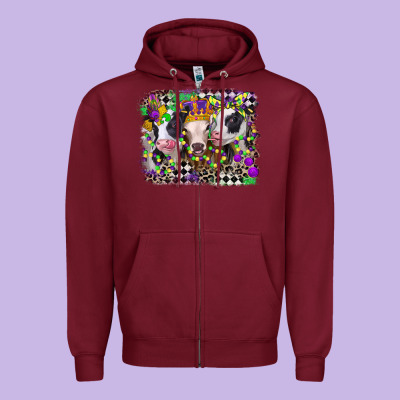 Mardi Gras Heifers Zipper Hoodie Designed By Cowgirlartshop