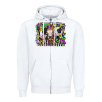 White mardi gras heifers Zipper Hoodie - CowGirlArtShop