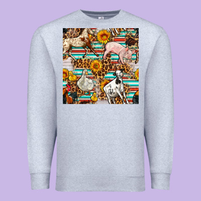 Western Leopard Farm Animals Seamless Pattern Premium Sweatshirt Designed By Fadigitalartstudio