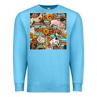 Ocean Blue Western Leopard Farm Animals Seamless Pattern Premium Sweatshirt - FaDigitalArtStudio
