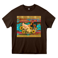 Chocolate Brown western coop animals farm chicken chick rooster sunflowers wooden sera Heavy Core Tee - Artiststas