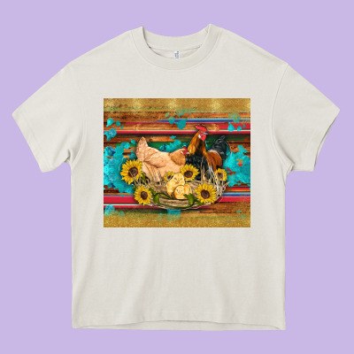 Western Coop Animals Farm Chicken Chick Rooster Sunflowers Wooden Sera Heavy Core Tee Designed By Artiststas