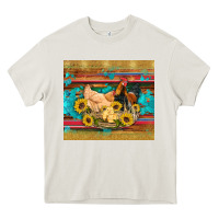 Cream western coop animals farm chicken chick rooster sunflowers wooden sera Heavy Core Tee - Artiststas
